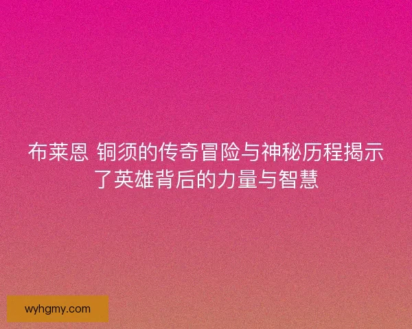 布莱恩 铜须的传奇冒险与神秘历程揭示了英雄背后的力量与智慧