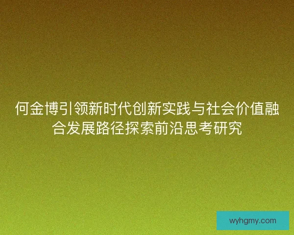 何金博引领新时代创新实践与社会价值融合发展路径探索前沿思考研究